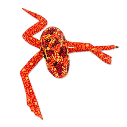 Orange Oaxaca Frog Red Orange Alebrije Style Frog Sculpture Crafted by Hand