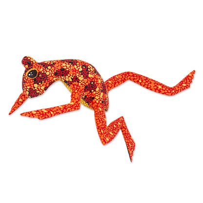 Orange Oaxaca Frog Red Orange Alebrije Style Frog Sculpture Crafted by Hand