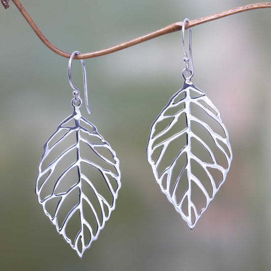 Bali Bay Leaf Handcrafted Balinese Leaf Theme Silver Earrings