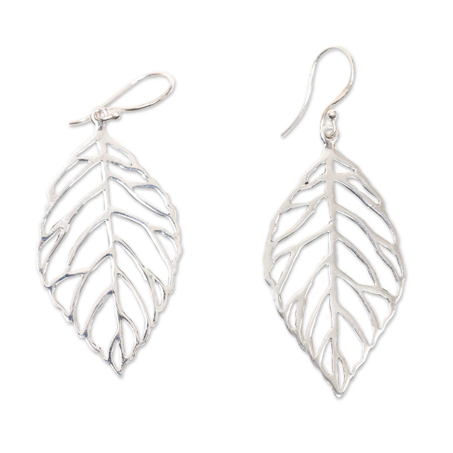 Bali Bay Leaf Handcrafted Balinese Leaf Theme Silver Earrings