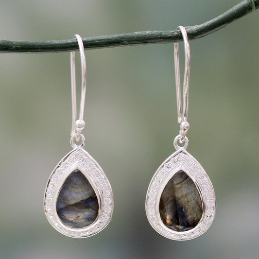 Mystic Dewdrop Modern Sterling Silver Earrings with Labradorite Gemstones