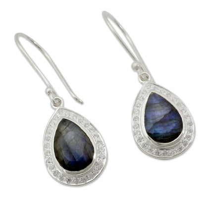 Mystic Dewdrop Modern Sterling Silver Earrings with Labradorite Gemstones