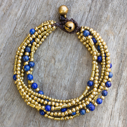 Blue Freedom Lapis Lazuli Brass Beaded Bracelet