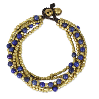 Blue Freedom Lapis Lazuli Brass Beaded Bracelet