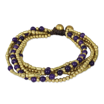 Purple Freedom Purple Quartz and Brass Beaded Hand Crafted Bracelet