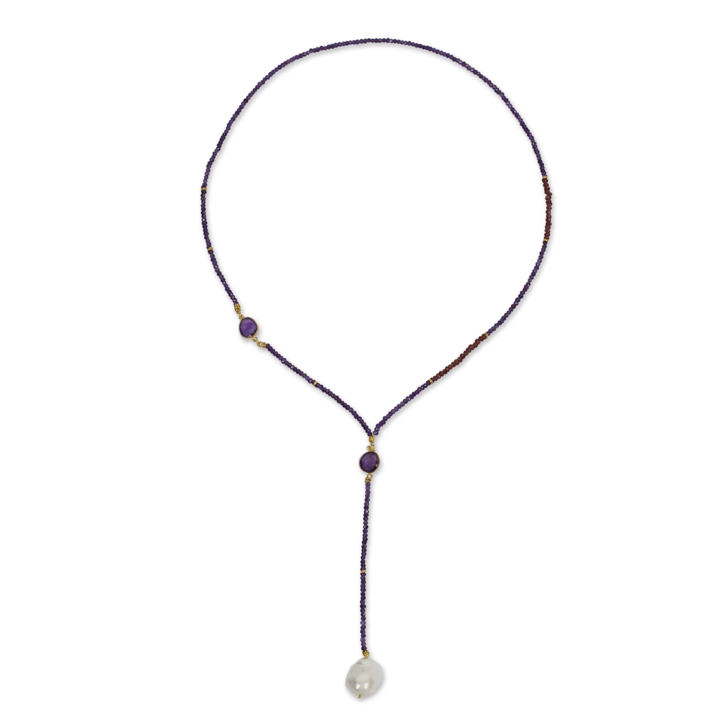 Spellbound Amethyst Garnet and Pearl 27-Inch Long Beaded Necklace