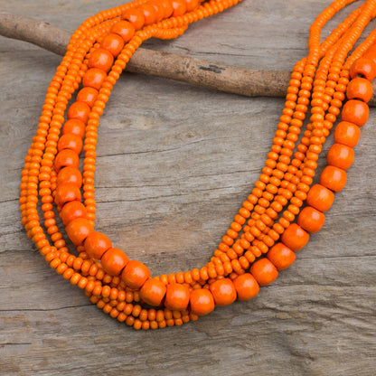 Solar Dance Orange Wood Bead Necklace Hand Crafted in Thailand