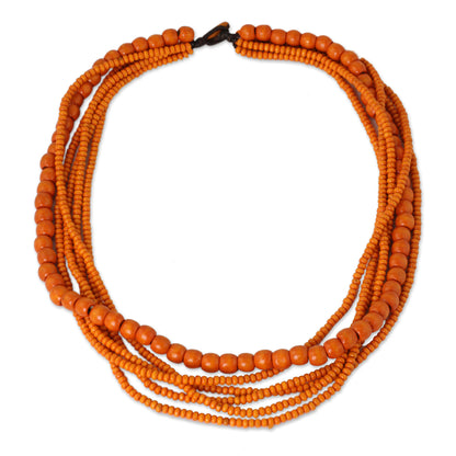 Solar Dance Orange Wood Bead Necklace Hand Crafted in Thailand