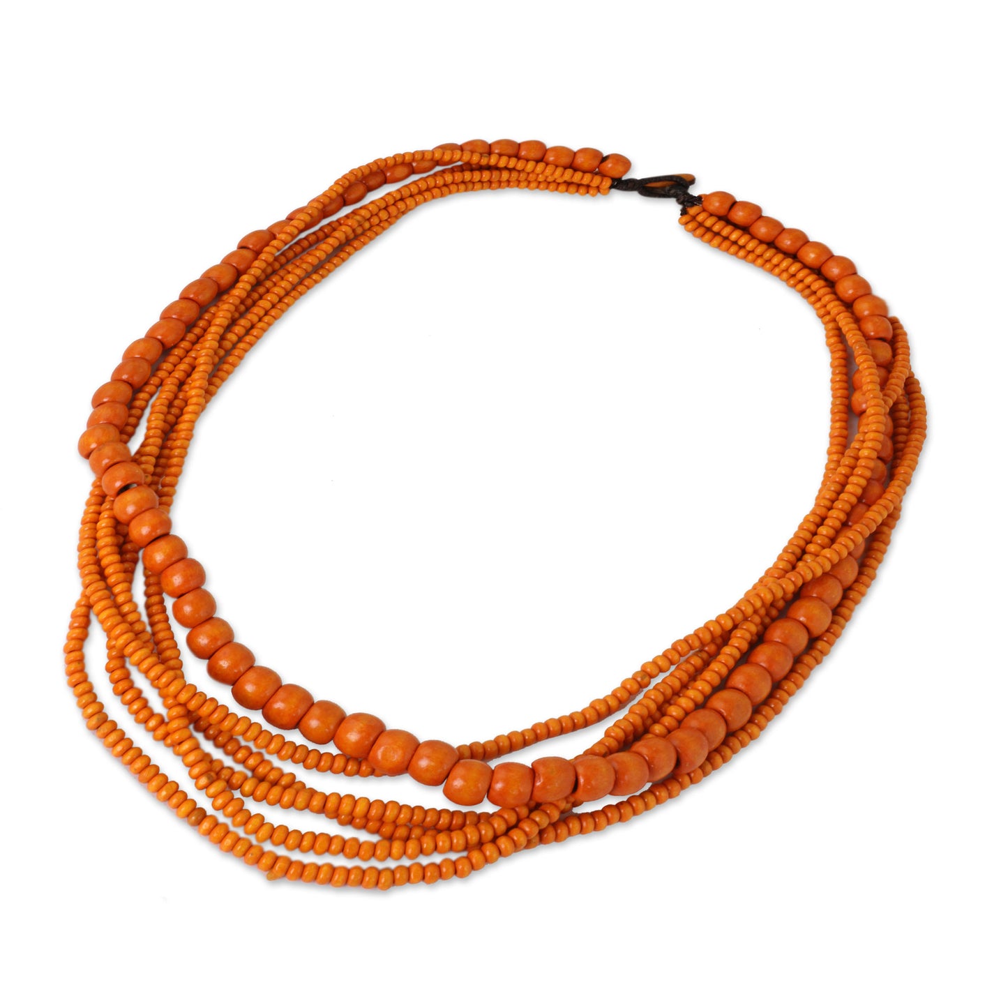 Solar Dance Orange Wood Bead Necklace Hand Crafted in Thailand