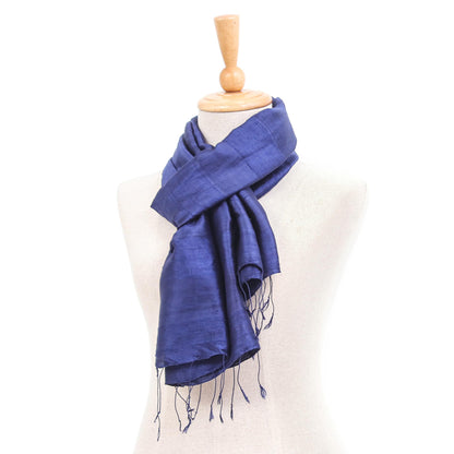 Sapphire Night Hand Woven Blue Thai Silk and Rayon Scarf