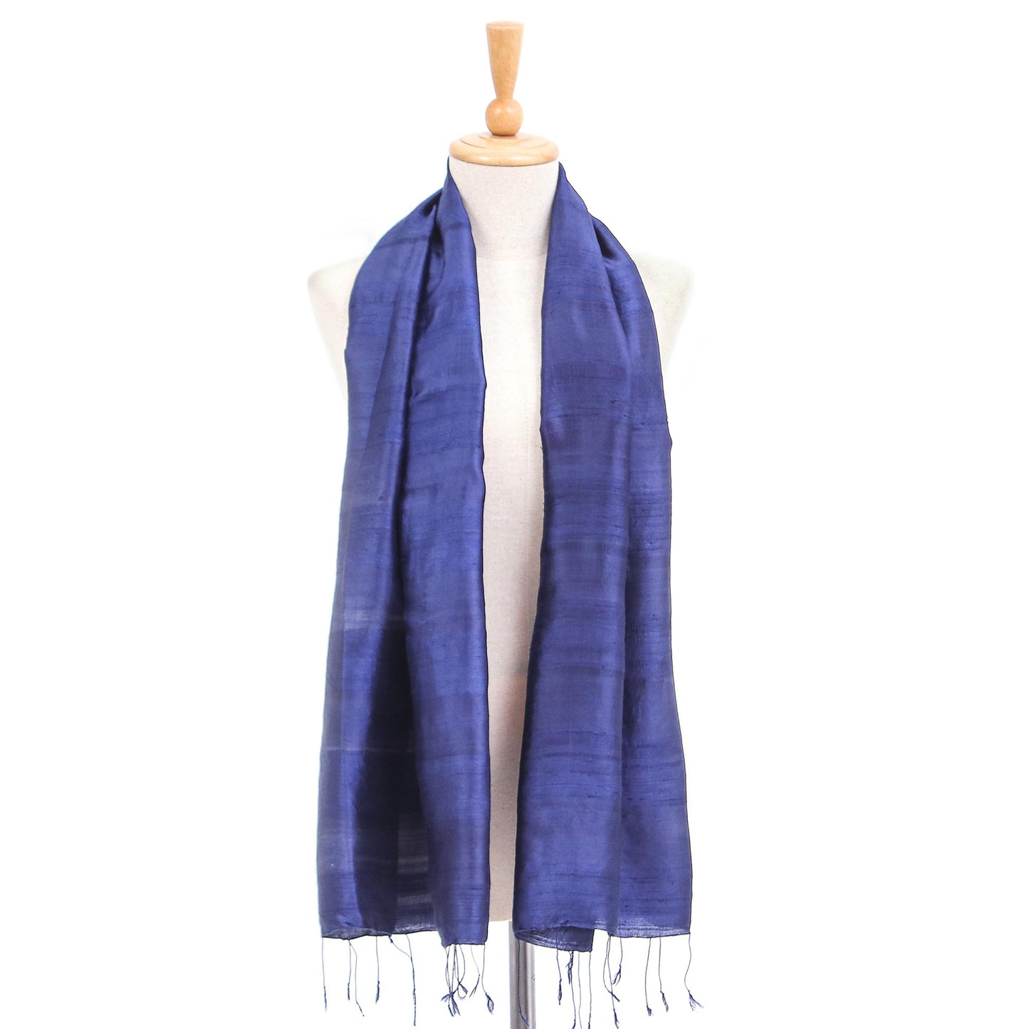 Sapphire Night Hand Woven Blue Thai Silk and Rayon Scarf