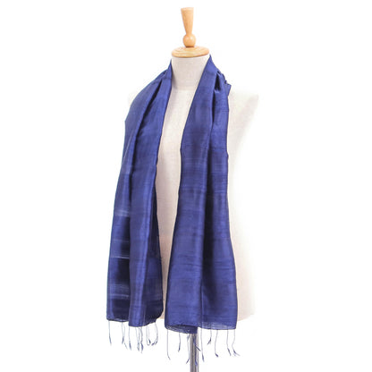 Sapphire Night Hand Woven Blue Thai Silk and Rayon Scarf