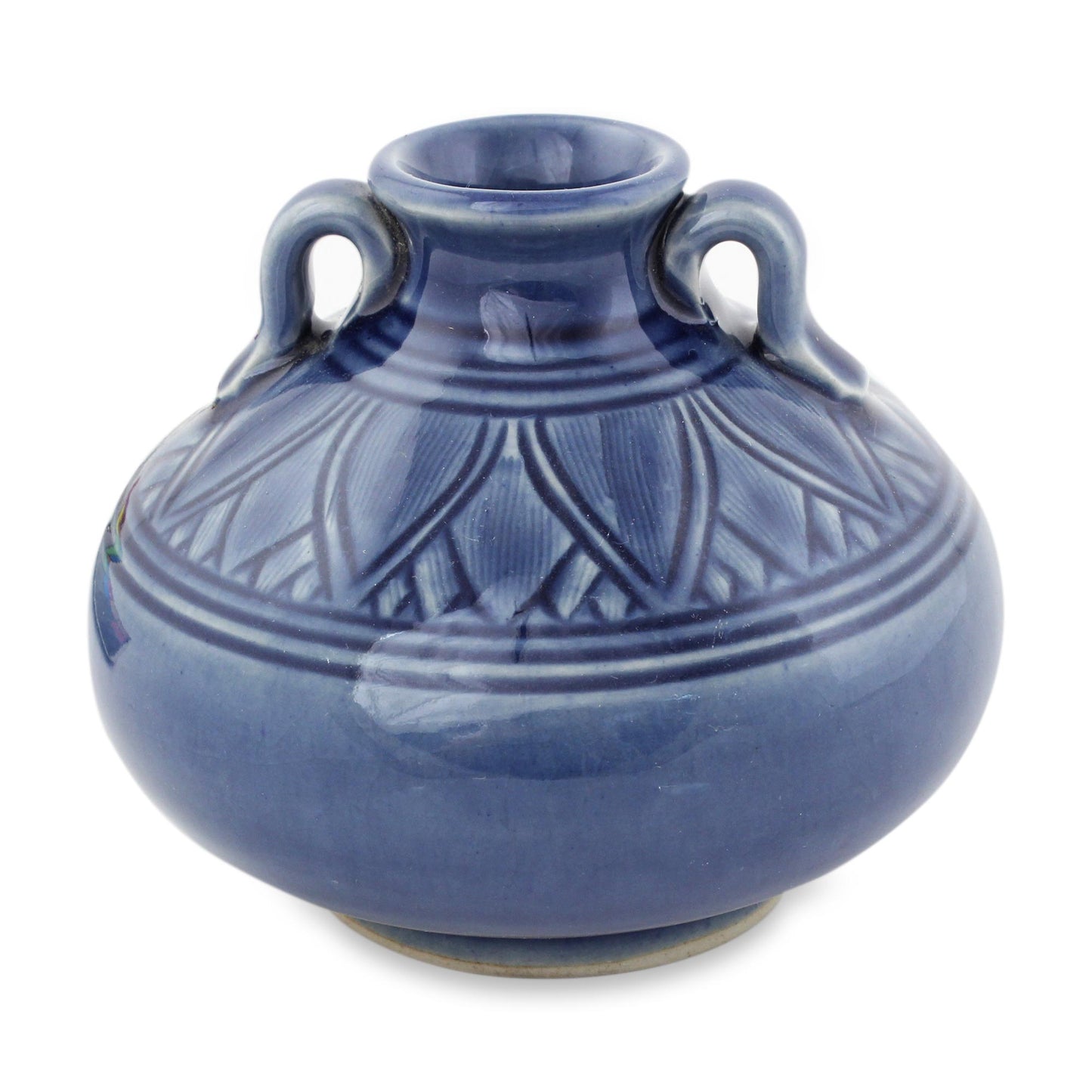 Sawankhalok Sapphire Lotus Dark Blue Classic Thai Celadon Ceramic Vase