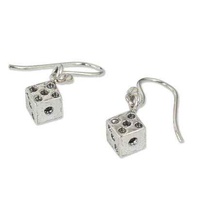 Lucky Dice Silver Good Luck Dangle Earrings