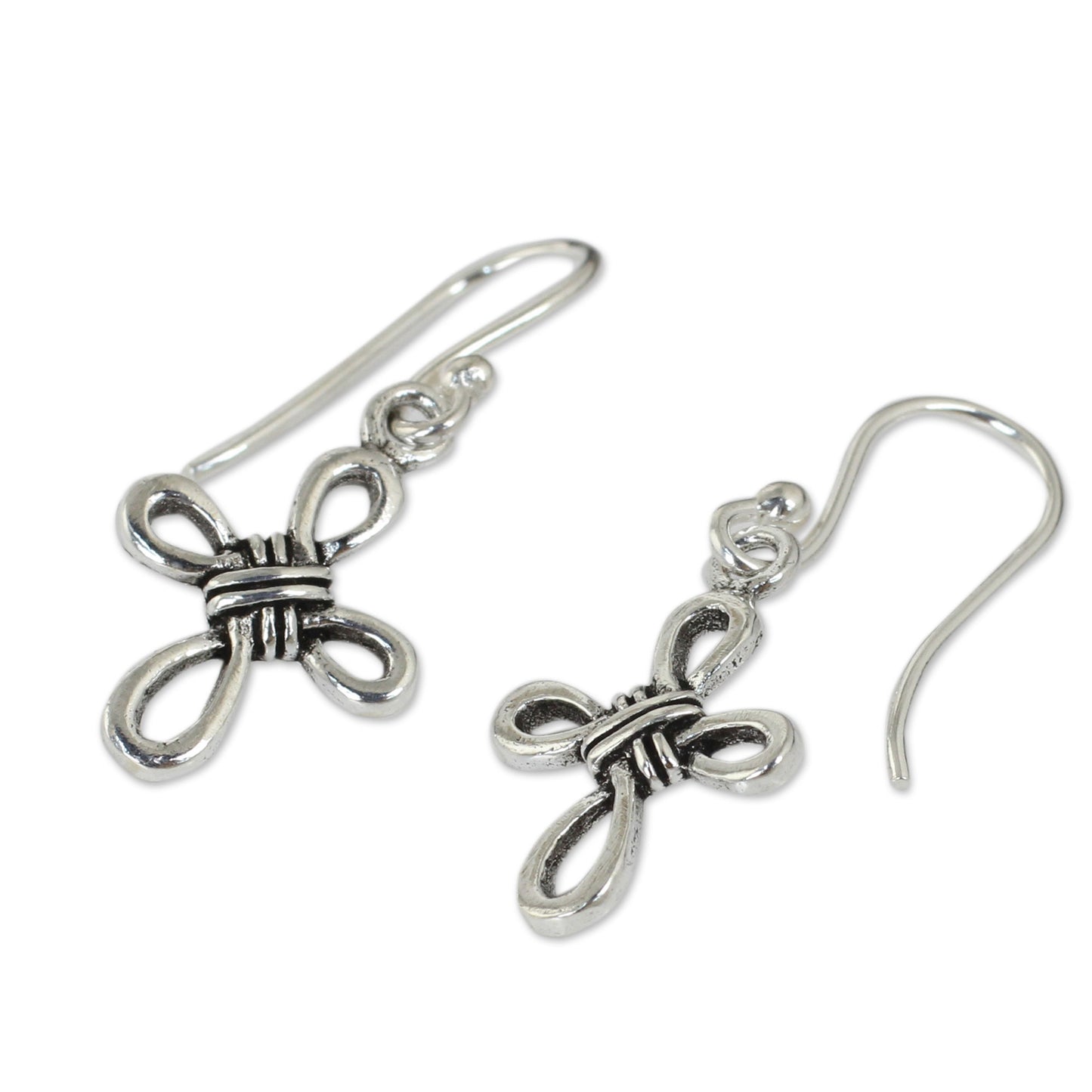 Knotted Cross Hand Crafted Thai Sterling Silver Cross Dangle Earrings