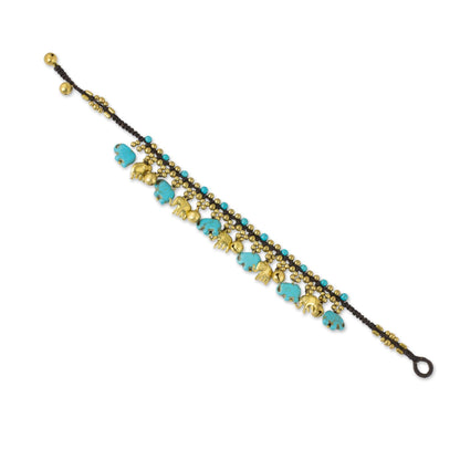 Blue & Gold Beaded Elephant Anklet