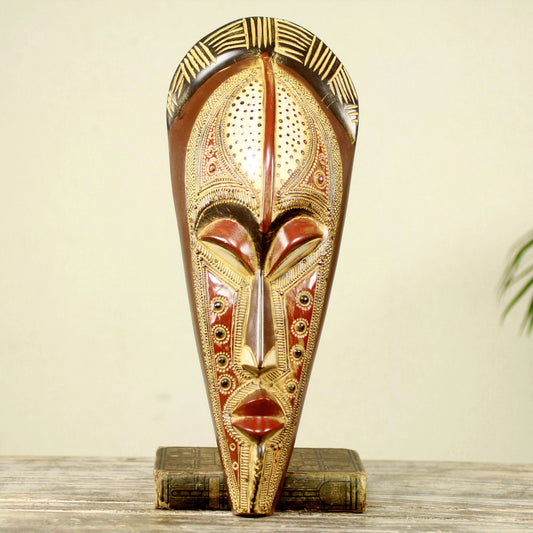 Silence is Golden Hand Carved Authentic African Mask from Ghana