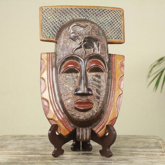 Royal Elephant Elephant Theme Hand Made African Mask and Stand from Ghana