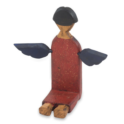 Angel of Vitality II Kneeling Angel Artisan Crafted Wood Sculpture Statuette