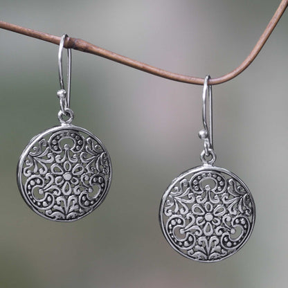 Sacred Moon Balinese Handcrafted Sterling Silver Hook Earrings