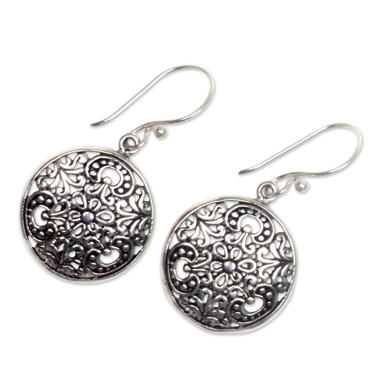 Sacred Moon Balinese Handcrafted Sterling Silver Hook Earrings