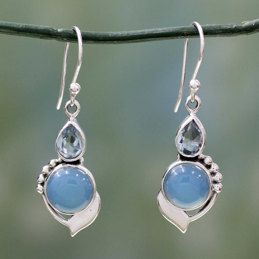 Modern Romance Blue Topaz Silver Dangle Earrings