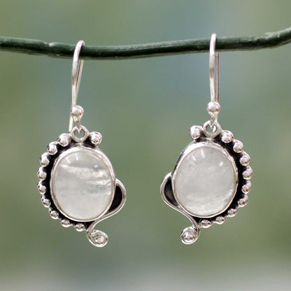 Indian Paisley Rainbow Moonstone Jewelry Indian Sterling Silver Earrings