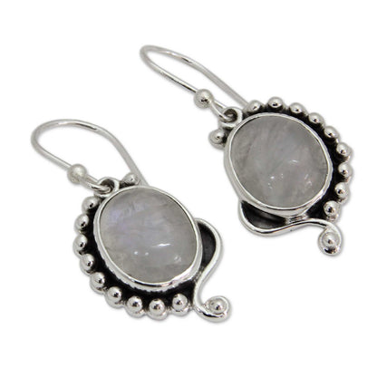 Indian Paisley Rainbow Moonstone Jewelry Indian Sterling Silver Earrings