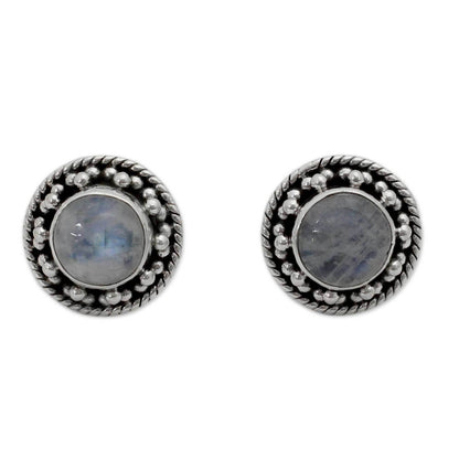 Moonstone & Sterling Silver Button Earrings