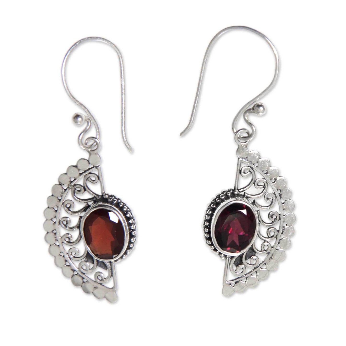 Garnet & Sterling Silver Filigree Earrings