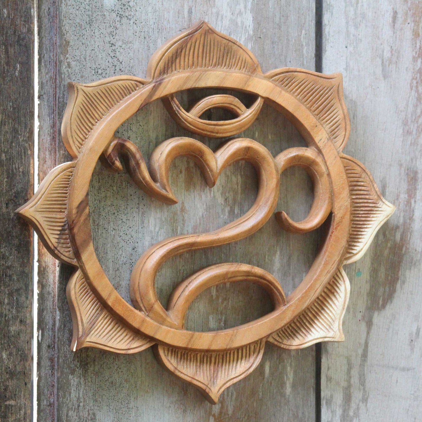 Omkara Wood Om & Lotus Flower Wall Art