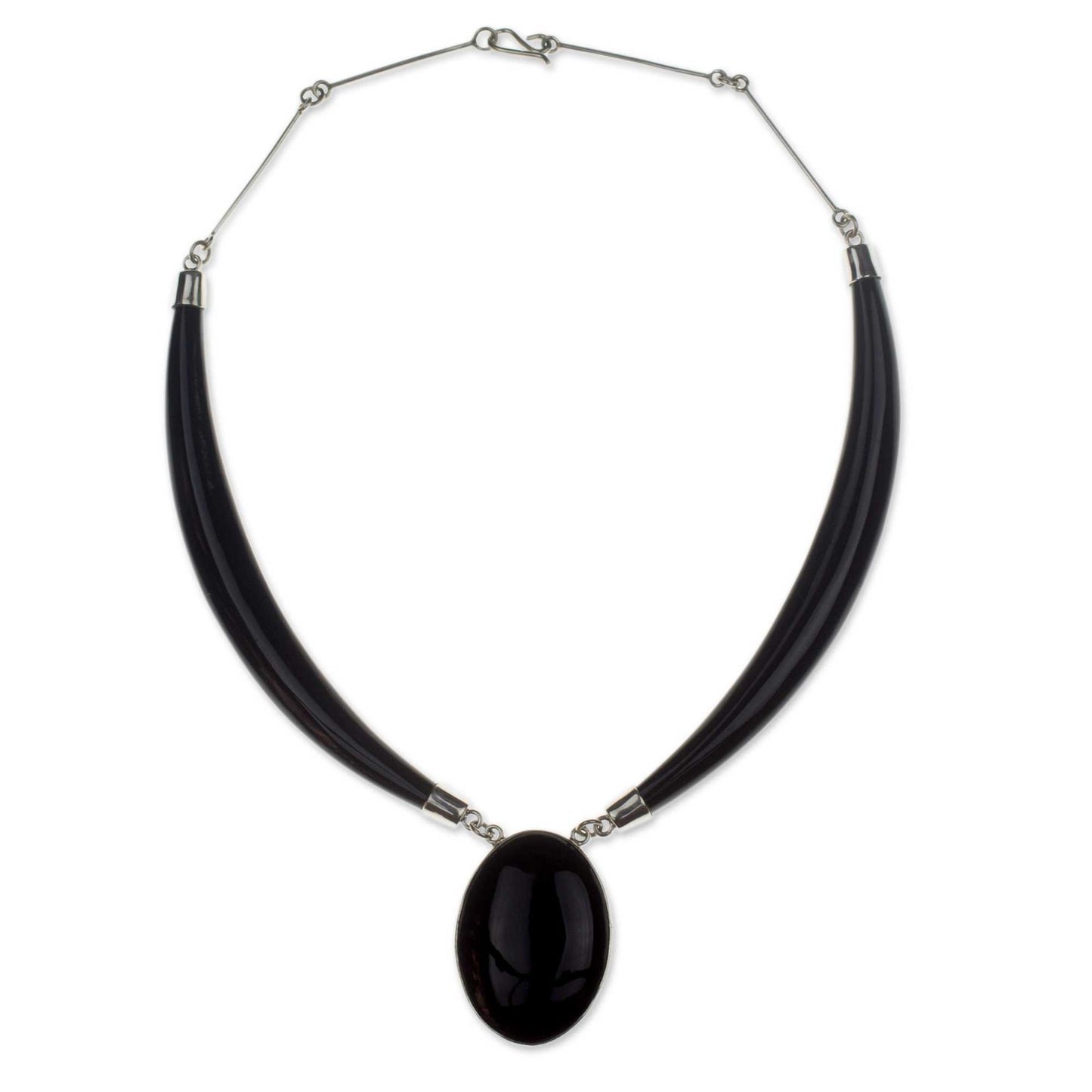 Maya Elegance Black Jade Pendant Necklace with Sterling Silver