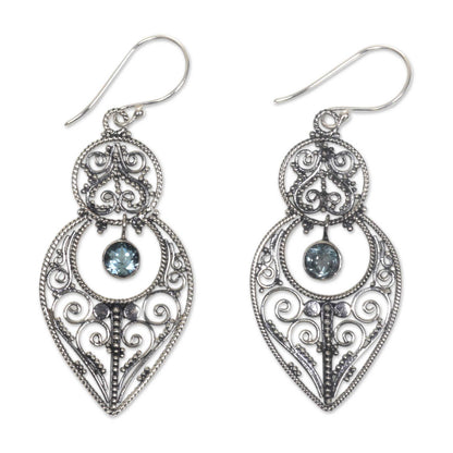 Majapahit Glory Blue Topaz and Sterling Silver Dangle Earrings from Bali