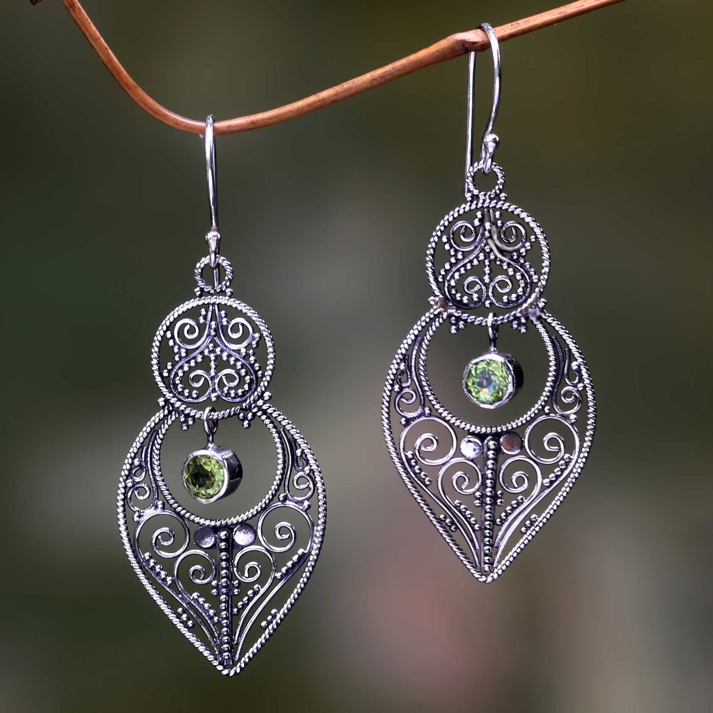 Majapahit Glory Artisan Crafted Peridot on Sterling Silver Hook Earrings