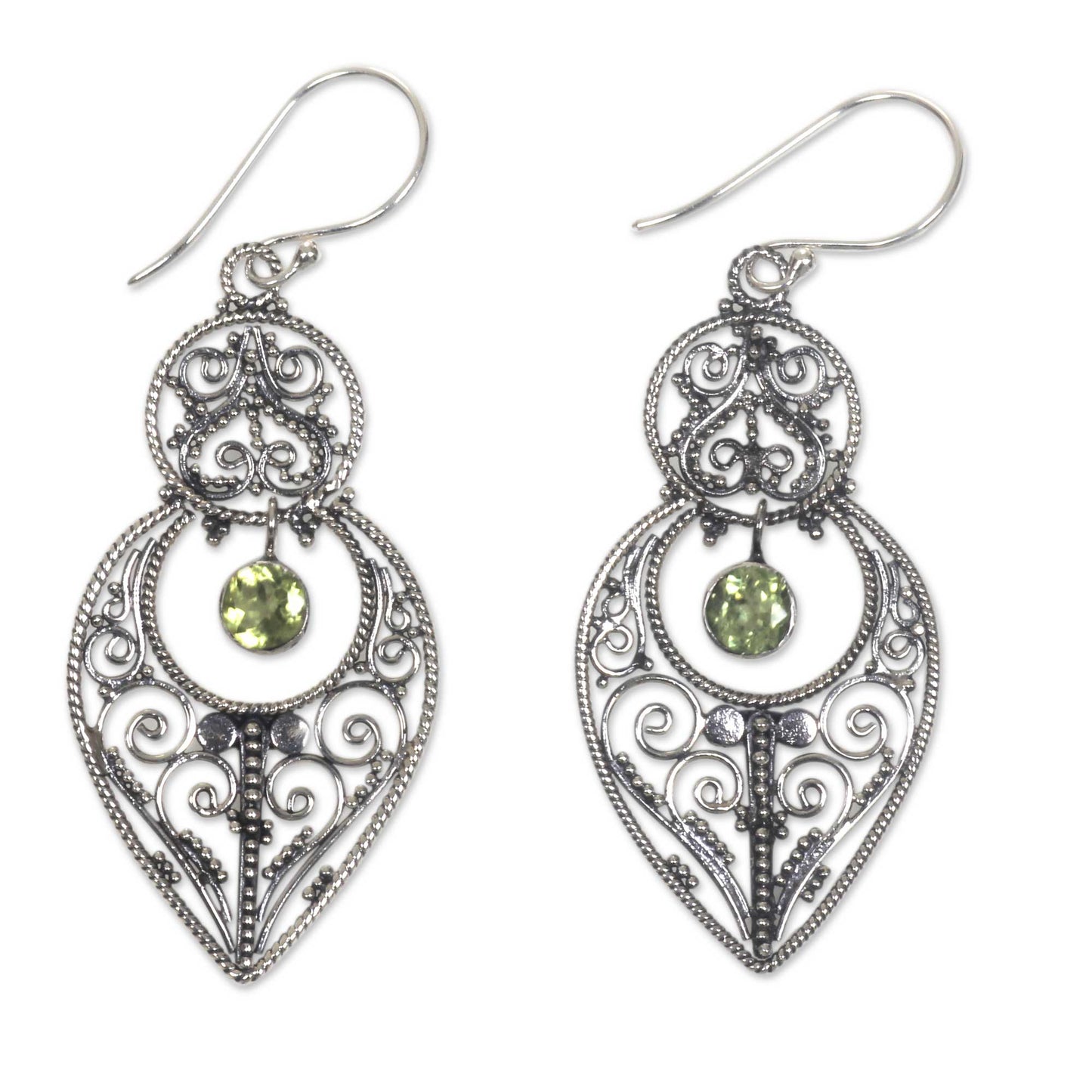 Majapahit Glory Artisan Crafted Peridot on Sterling Silver Hook Earrings