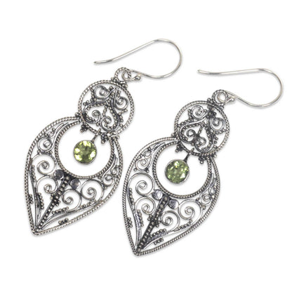 Majapahit Glory Artisan Crafted Peridot on Sterling Silver Hook Earrings