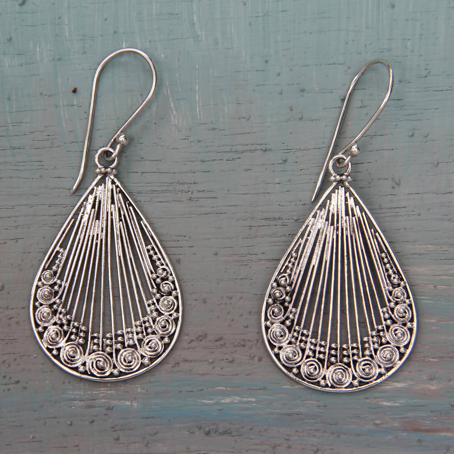 Sterling Silver Peacock Feather Earrings