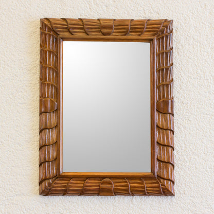 Rolling Waves Artisan Crafted Sustainable Wood Wall Mirror from Guatemala