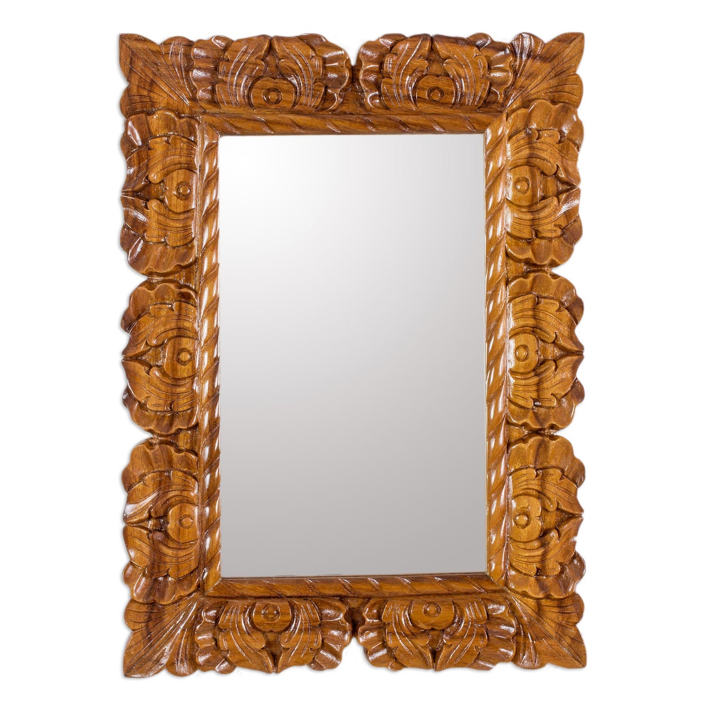 Naturally Baroque Guatemalan Hand Carved Conacaste Wood Wall Mirror