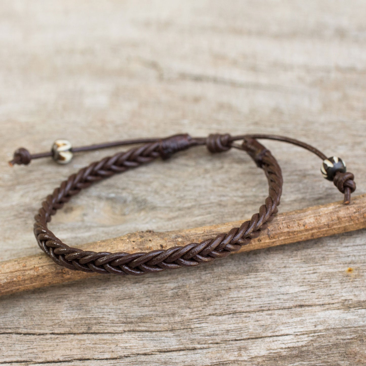 Single Brown Braided Adjustable Men's Bracelet