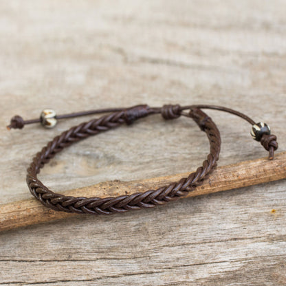 Single Brown Braided Adjustable Men's Bracelet