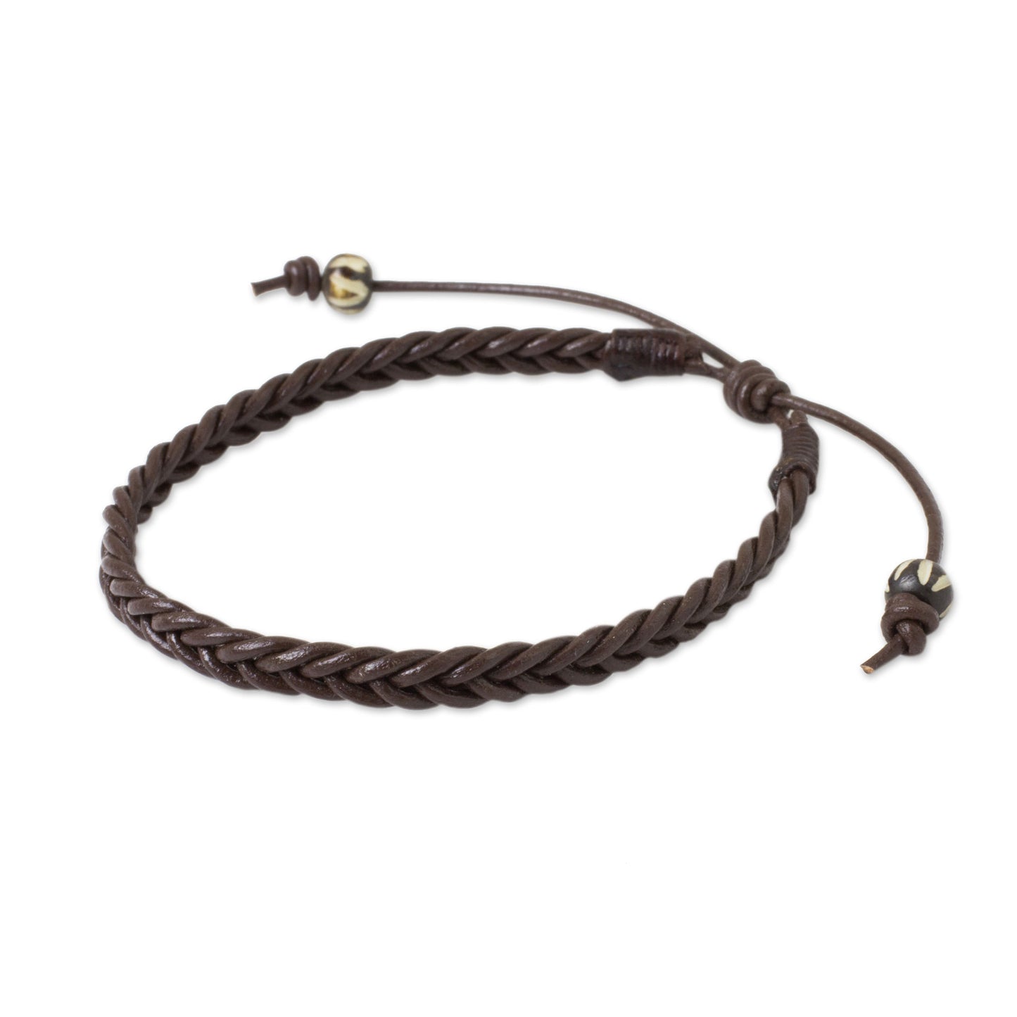 Single Brown Braided Adjustable Men's Bracelet