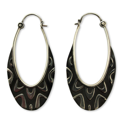 Antique Taxco Lace Artisan Crafted Taxco Silver Hoop Earrings from Mexico