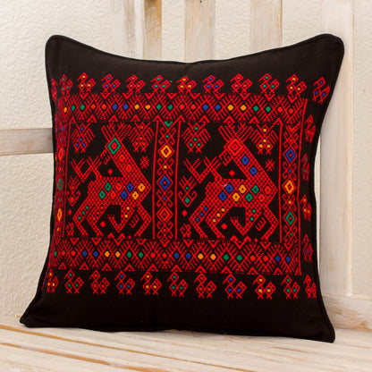 Red Maya Deer Red Deer Theme Maya Backstrap Black Cotton Cushion Cover