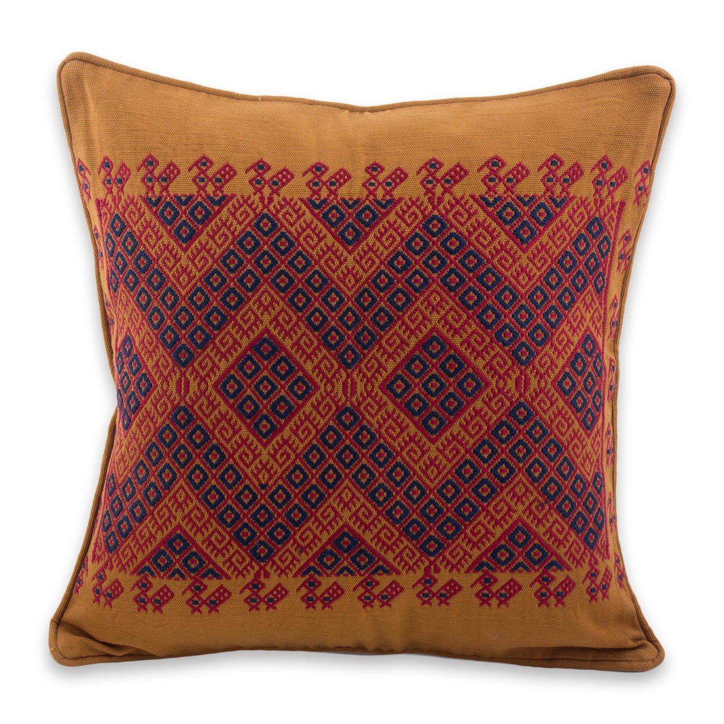 Traditional Symmetry Maya Backstrap Loom Woven Earth Tone Cotton Cushion Cover