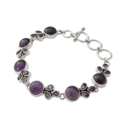 Glorious Purple Artisan Crafted Silver Link Bracelet with Amethysts