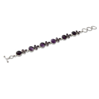 Glorious Purple Artisan Crafted Silver Link Bracelet with Amethysts