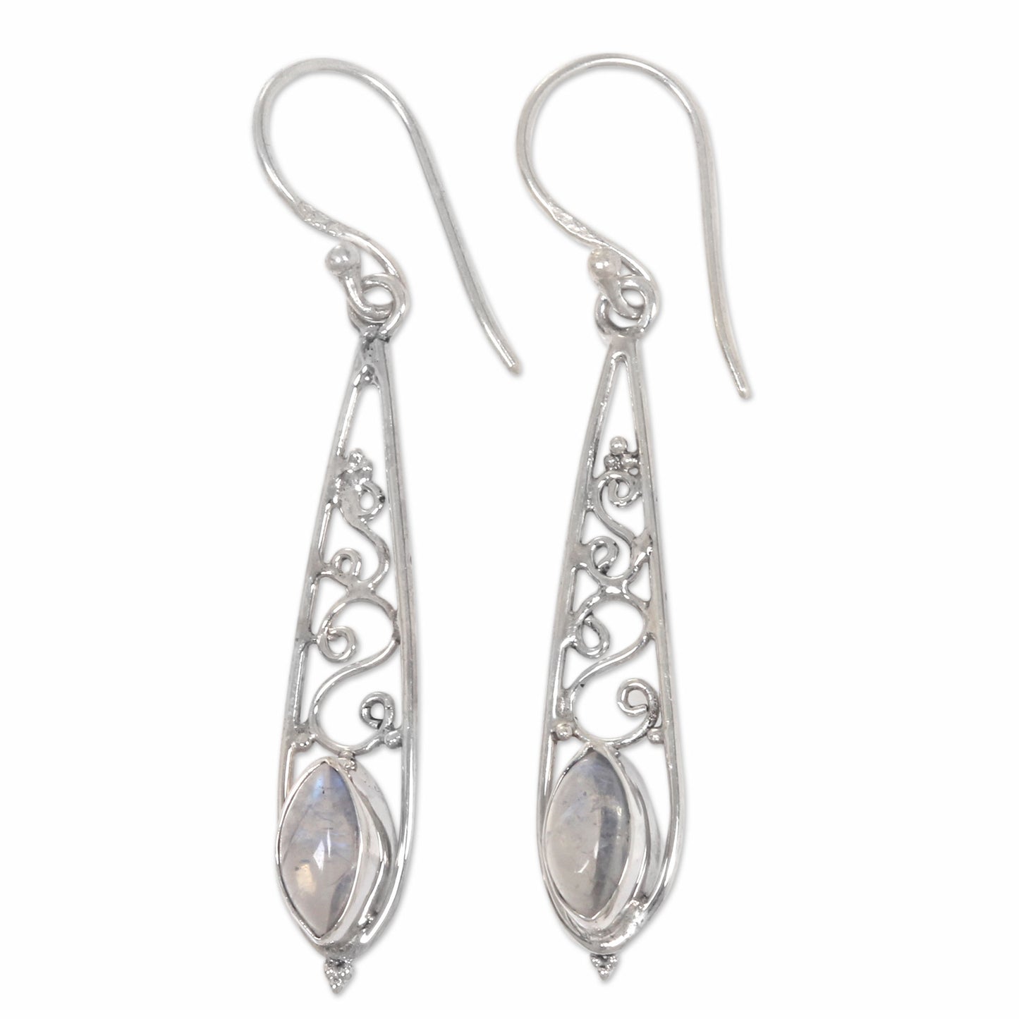 Jasmine Dew Artisan Crafted Rainbow Moonstone Silver Dangle Earrings