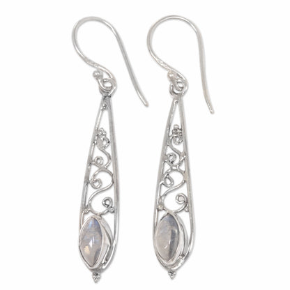 Jasmine Dew Artisan Crafted Rainbow Moonstone Silver Dangle Earrings