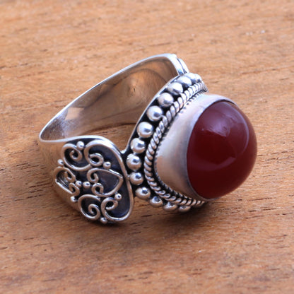 Incandescent Moon Artisan Crafted Carnelian and Sterling Silver Ring from Bali